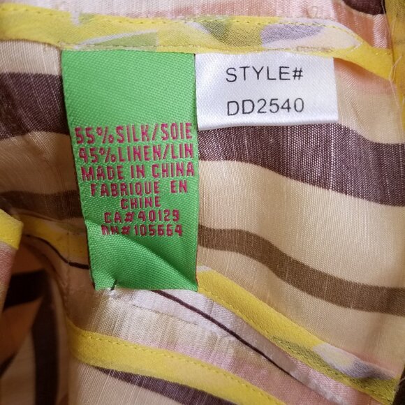 D.E.S. Jacket Women's Sz 6 Silk Linen Snap Wrap Front Striped Classic Blazer Tan - Picture 11 of 16